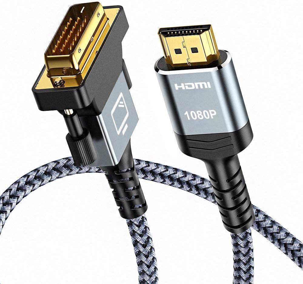 Capshi Capshi HDMI to DVI Adapter Cable 6FT High-Speed Gold-Plated Bi-Directional Nylon Braid 1080p for Television Monitor Video Card Graphics Card