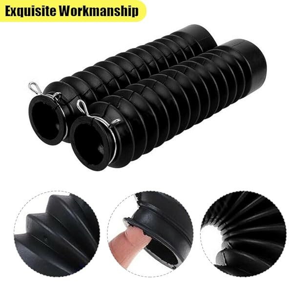 Qiilu 210.5x42mm Motorcycle Fork Boots - Durable Black Gaiters & Dust Covers for Shock Damping - View 6 of 11