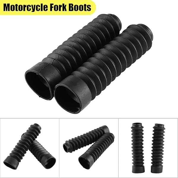 Qiilu 210.5x42mm Motorcycle Fork Boots - Durable Black Gaiters & Dust Covers for Shock Damping - View 7 of 11