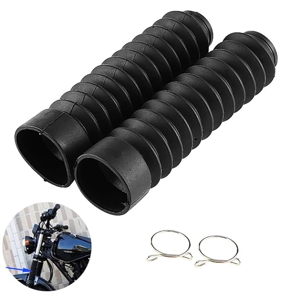 Qiilu 210.5x42mm Motorcycle Fork Boots - Durable Black Gaiters & Dust Covers for Shock Damping - View 3 of 11
