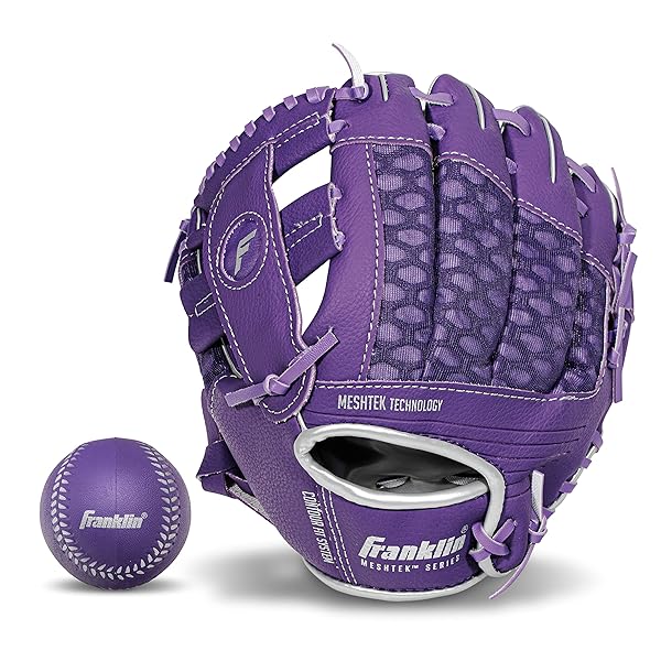 Franklin Sports "Franklin Sports Teeball Glove & Ball Set - 9.5" Left Hand Throw, Purple/Silver - Perfect for Kids!"