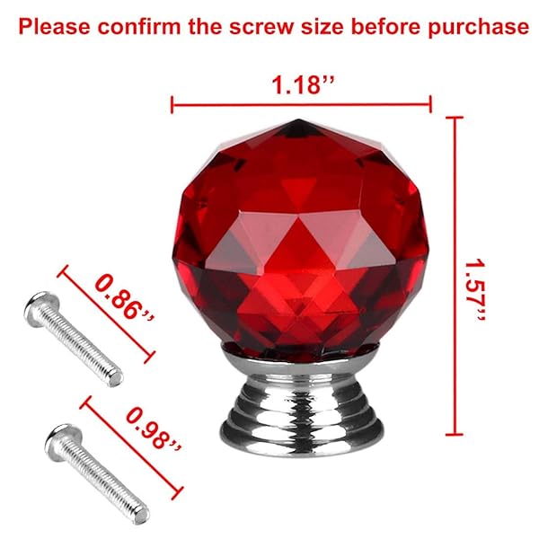 BNYZWOT BNYZWOT 30mm Round Crystal Glass Cabinet Knobs - 10pcs Red Drawer Pulls with Screws - View 4 of 5