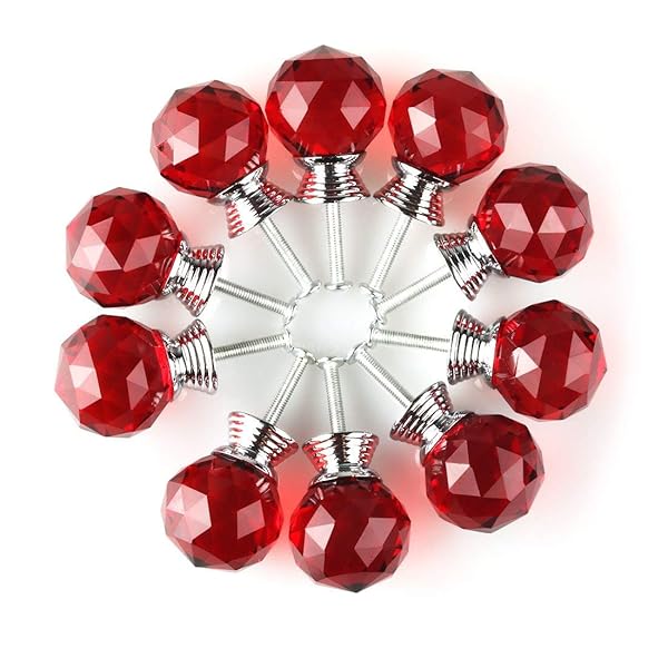 BNYZWOT BNYZWOT 30mm Round Crystal Glass Cabinet Knobs - 10pcs Red Drawer Pulls with Screws - View 3 of 5