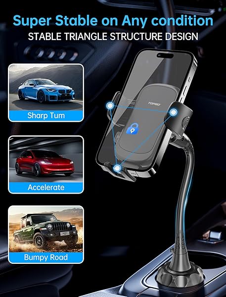 TOPGO TOPGO Adjustable Gooseneck Car Phone Holder for iPhone 16 and 4-7 inch Smartphones Black - View 3 of 7