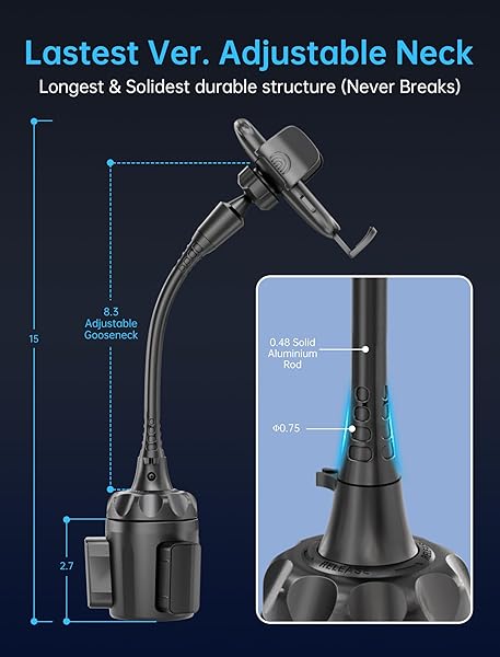 TOPGO TOPGO Adjustable Gooseneck Car Phone Holder for iPhone 16 and 4-7 inch Smartphones Black - View 7 of 7