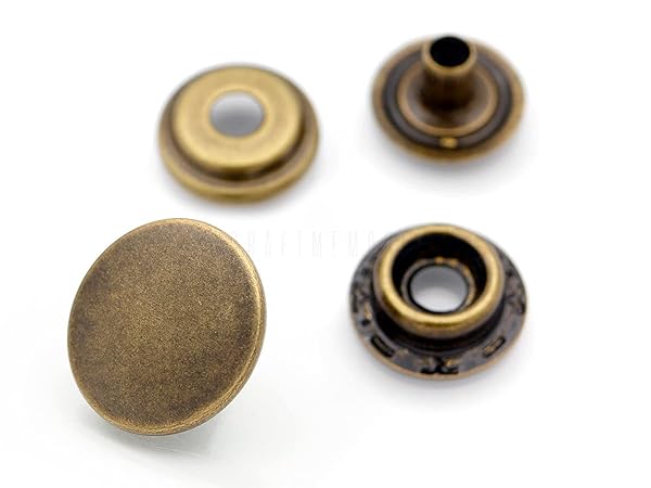 CRAFTMEMORE Snap Fasteners Solid Brass Heavy Duty Press Studs Antique Brass Pack of 10 15mm for Crafts and DIY Projects