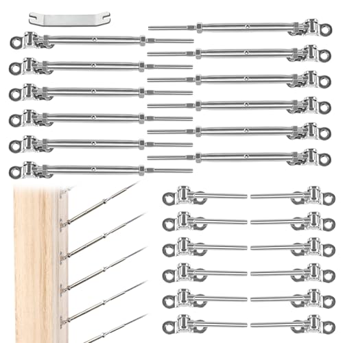 Muzata Muzata 12 Pairs Cable Railing Kit - T316 Stainless Steel Turnbuckle for Wood Posts & Adjustable Stairs