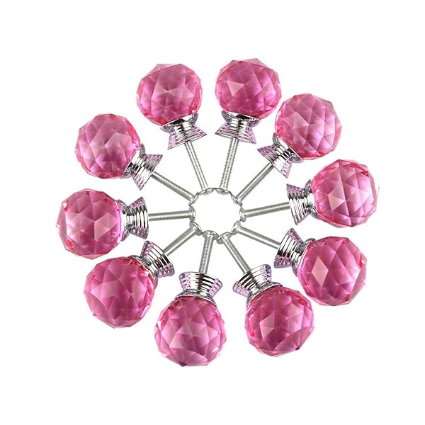 BNYZWOT BNYZWOT 30mm Pink Crystal Glass Cabinet Knobs - 10pcs Round Drawer Pulls with Screws for Kitchen & Wardrobe