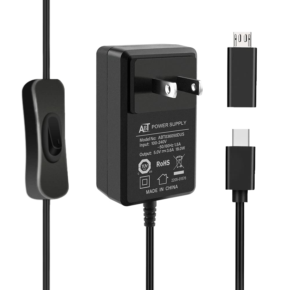 GeeekPi GeeekPi 18W Power Supply for Raspberry Pi 4 & Orange Pi 5 - UL Listed with ON/OFF Switch & Micro USB Adapter