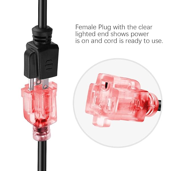 Miady Miady Short Power Extension Cord Outlet Saver 16AWG 13A 3 Prong 4 Pack Black 8 Inch with Lighted End - View 2 of 5