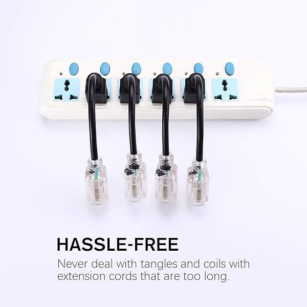 Miady Miady Short Power Extension Cord Outlet Saver 16AWG 13A 3 Prong 4 Pack Black 8 Inch with Lighted End - View 4 of 5