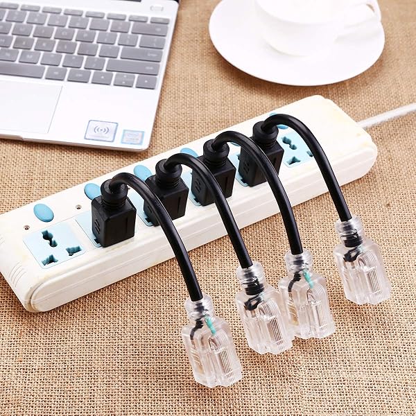 Miady Miady Short Power Extension Cord Outlet Saver 16AWG 13A 3 Prong 4 Pack Black 8 Inch with Lighted End - View 5 of 5