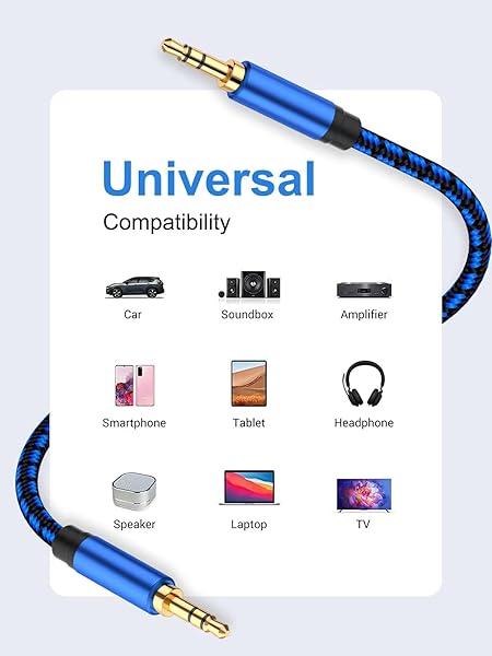 NC XQIN NC XQIN 30ft Aux Cord - Nylon Braided 3.5mm Audio Cable for Car, Headphones, Speakers & More - View 8 of 9