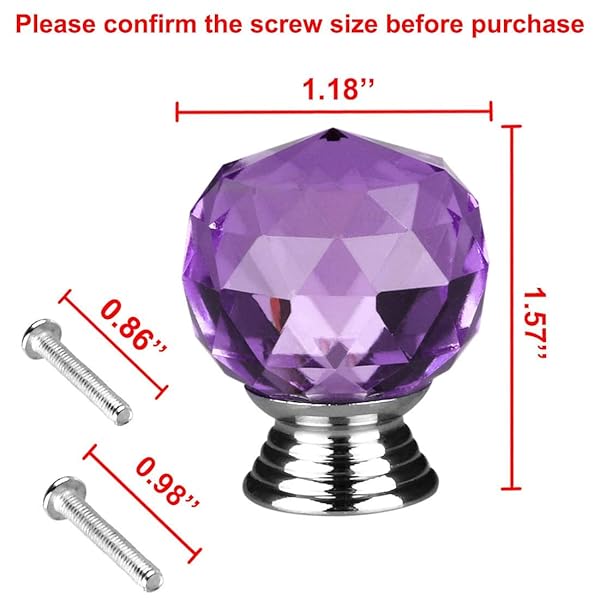 BNYZWOT BNYZWOT 30mm Round Crystal Glass Cabinet Knobs 10Pcs Purple Drawer Pull Handles for Kitchen Dresser Wardrobe with Screws - View 2 of 3