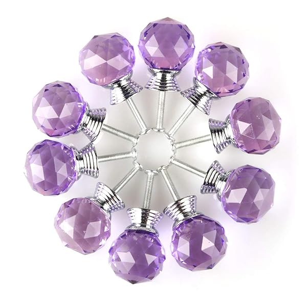 BNYZWOT BNYZWOT 30mm Round Crystal Glass Cabinet Knobs 10Pcs Purple Drawer Pull Handles for Kitchen Dresser Wardrobe with Screws