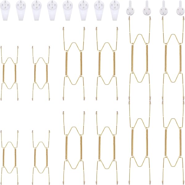Hotop 12 Pieces Invisible Plate Hangers Stainless Steel Decorative Wire Holders for 6 8 10 Inch Plates with Wall Hooks for Art Display
