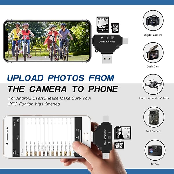 SUNTRSI 4-in-1 SD Card Reader for iPhone, iPad, Android, Mac & PC - Portable Adapter for SD & Micro SD Cards - View 6 of 9