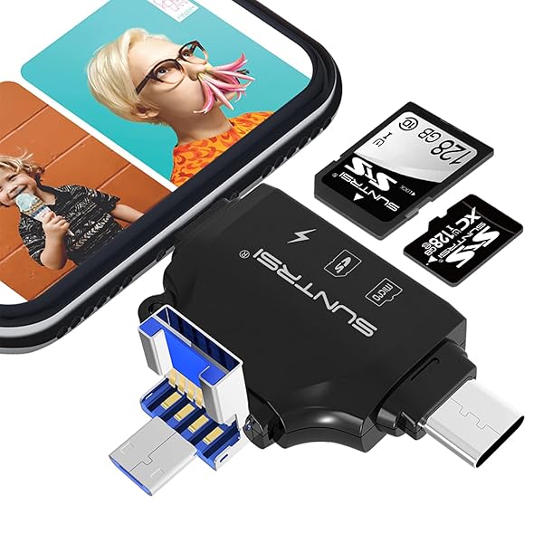 SUNTRSI 4-in-1 SD Card Reader for iPhone, iPad, Android, Mac & PC - Portable Adapter for SD & Micro SD Cards - View 2 of 9