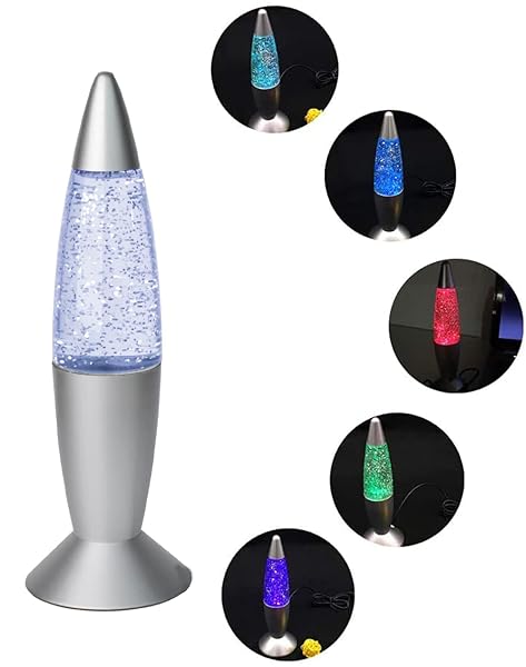 Cdycam Cdycam Vintage Mini Glitter Lava Lamp 7.28 Inch LED Night Light Multi Color Rocket Design for Kids and Adults Bedroom Decor