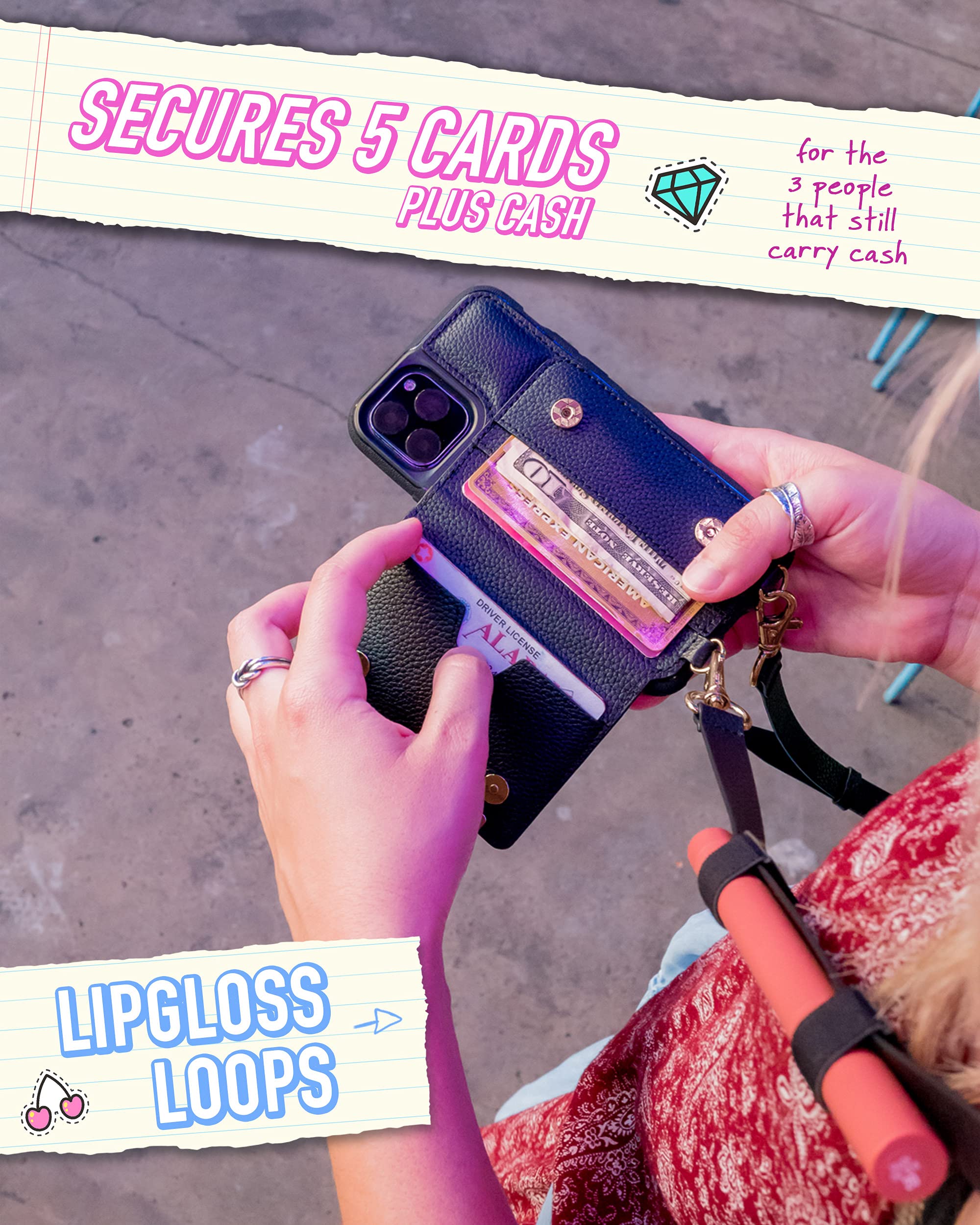 Smartish Smartish iPhone 11 Pro Crossbody Case for Women - Stylish Black-Gold Purse with Detachable Strap & Card Holder - View 2 of 6