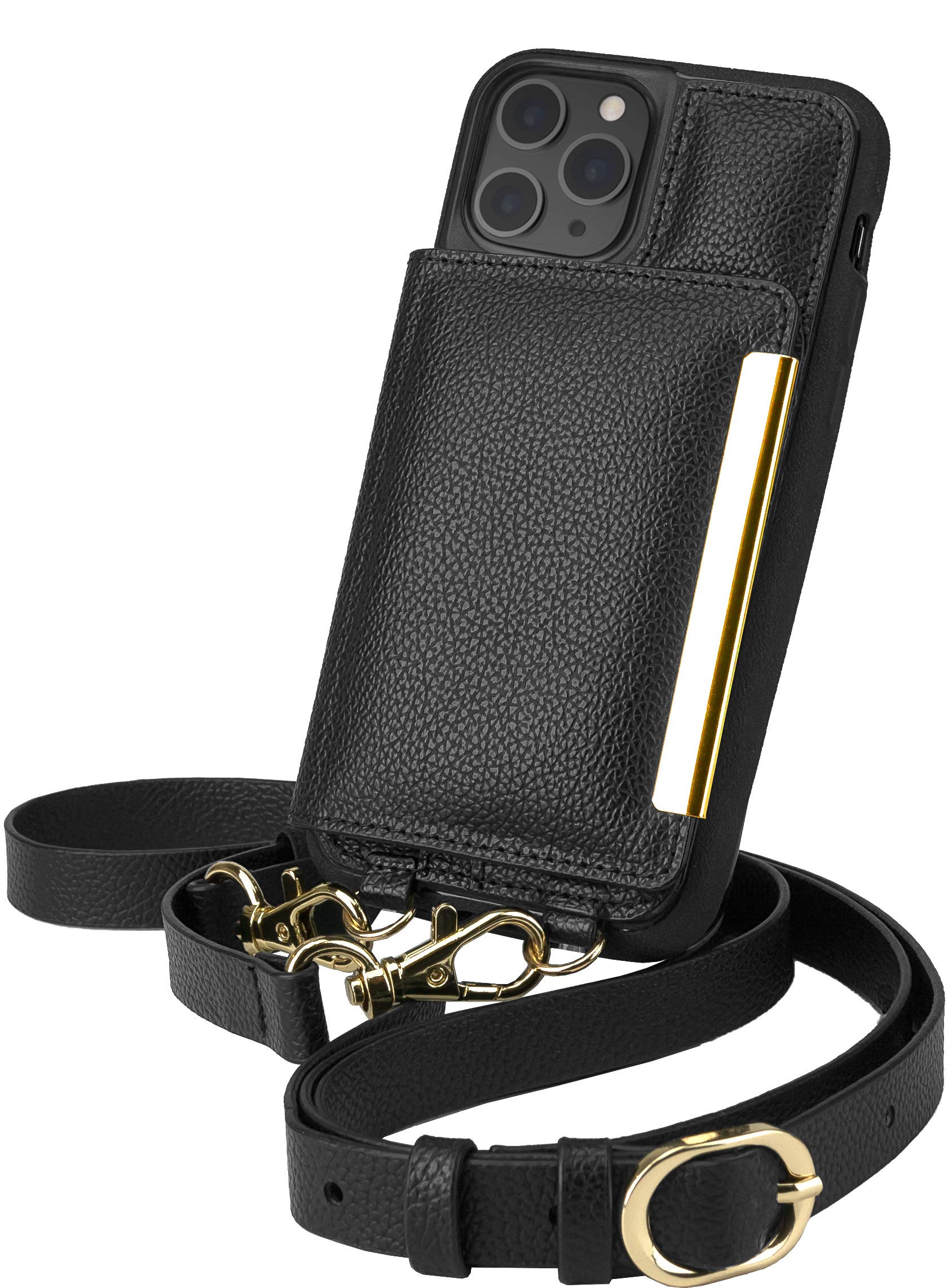Smartish iPhone 11 Pro Crossbody Case for Women - Stylish Black-Gold Purse with Detachable Strap & Card Holder