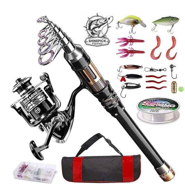 ShinePick ShinePick 2.1M Telescopic Fishing Rod Kit: Complete Combo for Beginners - Travel-Friendly Saltwater & Freshwater Fishing Gear