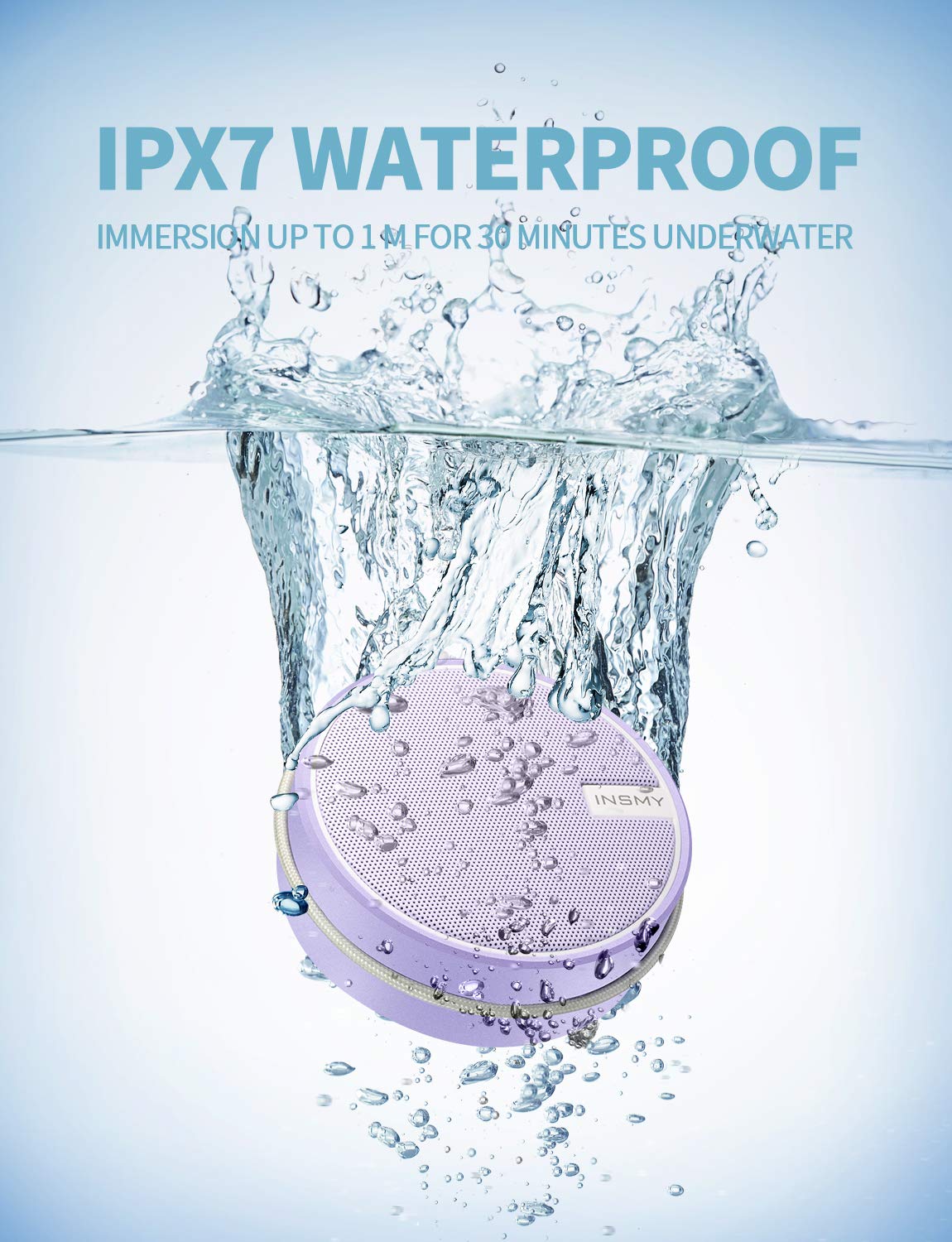 INSMY INSMY C12 Waterproof Bluetooth Shower Speaker Portable Small Loud Clear Sound Suction Cup for Kayak Canoe Beach Gift Purple - View 2 of 9