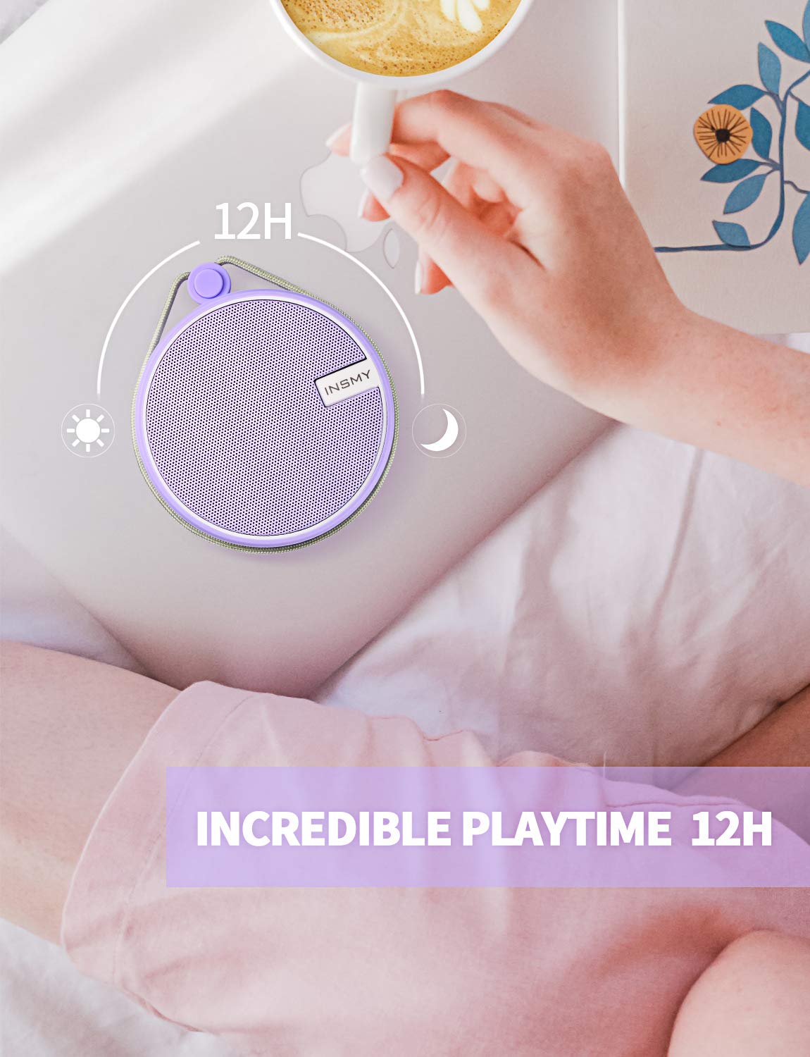 INSMY INSMY C12 Waterproof Bluetooth Shower Speaker Portable Small Loud Clear Sound Suction Cup for Kayak Canoe Beach Gift Purple - View 3 of 9