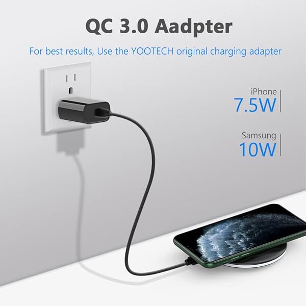 yootech Yootech 10W Max Wireless Charger Pad with Quick Adapter Compatible with iPhone 16 Series Samsung Galaxy S22 and AirPods Pro 2 - View 2 of 6