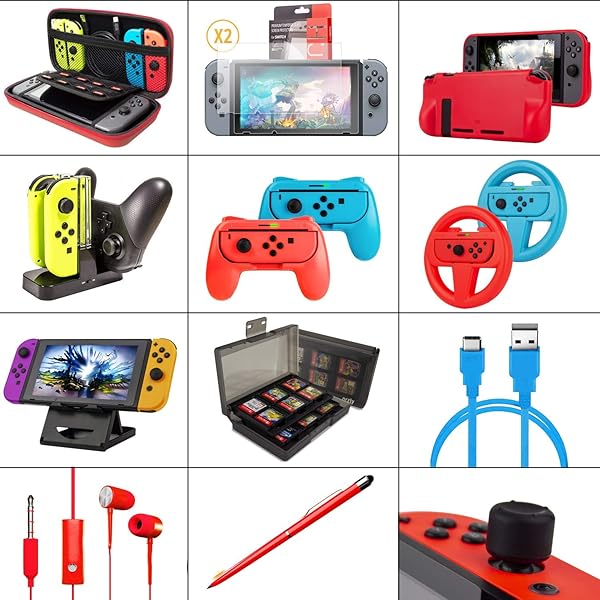 Orzly Orzly Accessories Bundle for Nintendo Switch & OLED: Case, Screen Protector, Joycon Grips & More - Geek Pack ColorPop - View 4 of 10