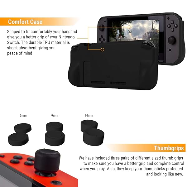 Orzly Orzly Accessories Bundle for Nintendo Switch & OLED: Case, Screen Protector, Joycon Grips & More - Geek Pack ColorPop - View 6 of 10