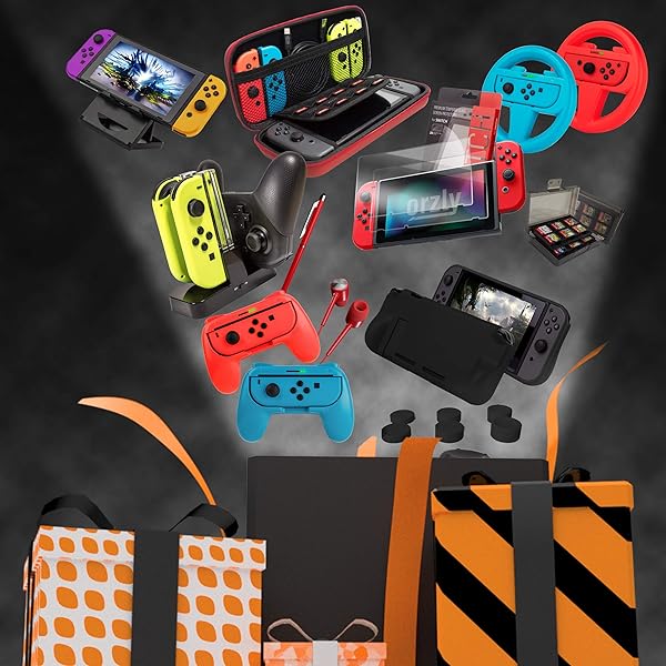 Orzly Orzly Accessories Bundle for Nintendo Switch & OLED: Case, Screen Protector, Joycon Grips & More - Geek Pack ColorPop - View 10 of 10