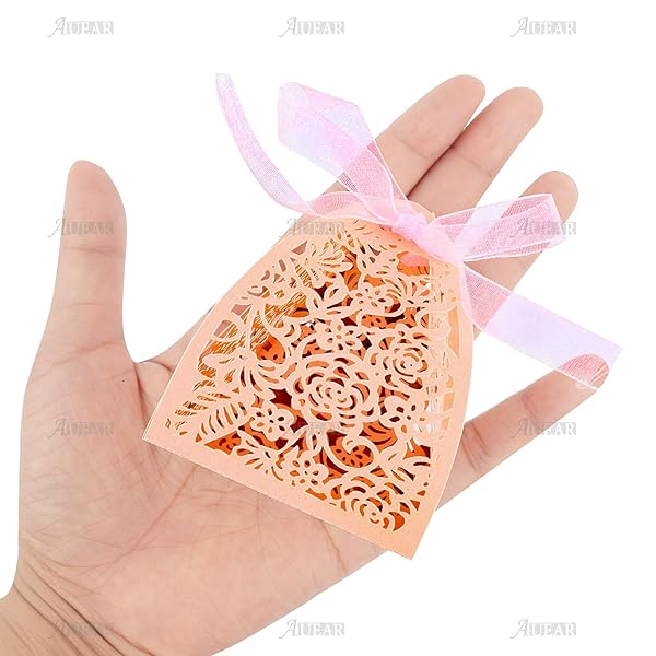 AUEAR AUEAR 50 Pack Rose Candy Boxes 2.4x2.4 Laser Cut Chocolate Gift for Wedding Bridal Shower Anniversary Favors Pink - View 4 of 9