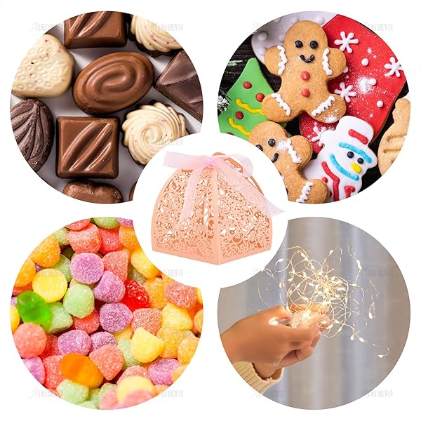 AUEAR AUEAR 50 Pack Rose Candy Boxes 2.4x2.4 Laser Cut Chocolate Gift for Wedding Bridal Shower Anniversary Favors Pink - View 6 of 9