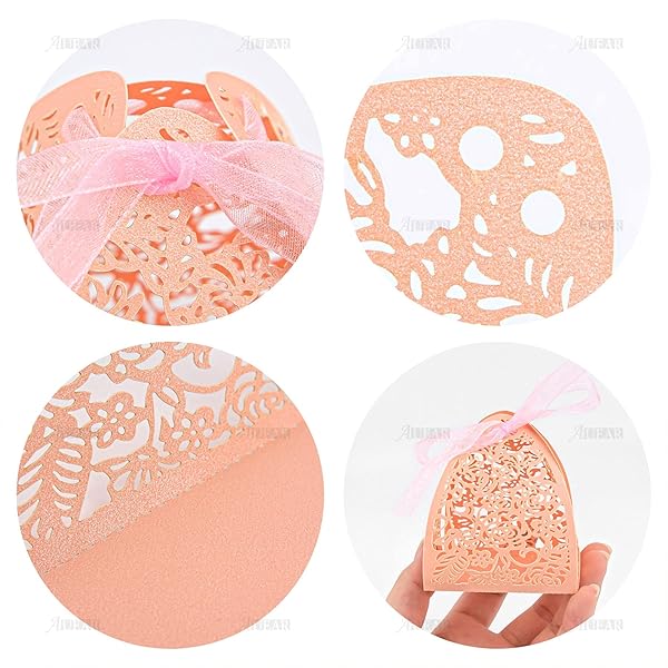 AUEAR AUEAR 50 Pack Rose Candy Boxes 2.4x2.4 Laser Cut Chocolate Gift for Wedding Bridal Shower Anniversary Favors Pink - View 9 of 9