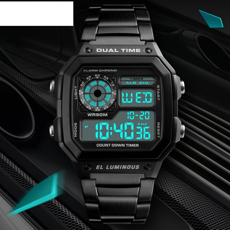 PASOY Men's Waterproof Digital Watch: Multi-Function, 2 Time Zones, Alarm & Stopwatch - Perfect for Active Lifestyles - View 3 of 7
