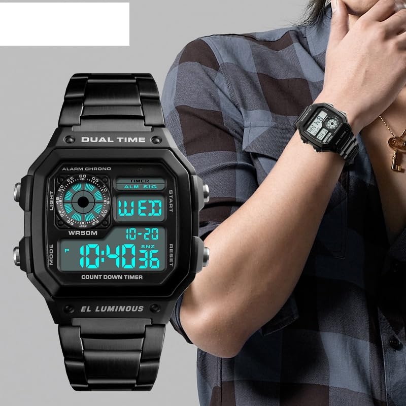 PASOY Men's Waterproof Digital Watch: Multi-Function, 2 Time Zones, Alarm & Stopwatch - Perfect for Active Lifestyles - View 4 of 7