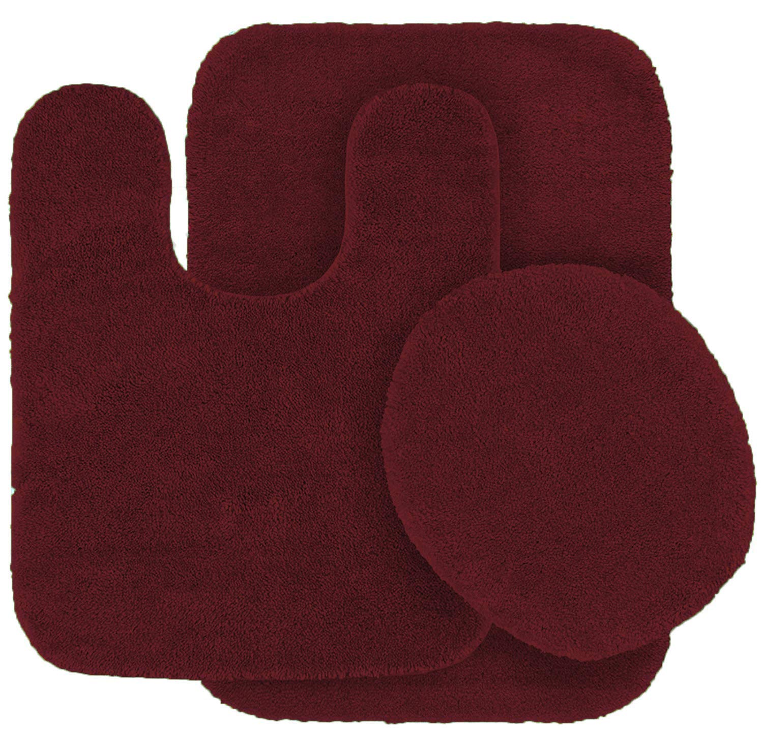 Kids Zone Home Linen 3 Piece Solid Burgundy Bathroom Rug Set Super Soft Anti Slip Bath Mats for Home Decor