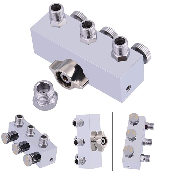 Hztyyier "3-Way Airbrush Manifold Hose Splitter Fitting 1/8" BSP with Adjustable Knob Valve for Precision Air Control" - View 5 of 9