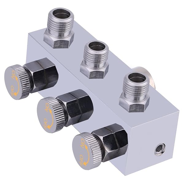 Hztyyier "3-Way Airbrush Manifold Hose Splitter Fitting 1/8" BSP with Adjustable Knob Valve for Precision Air Control" - View 9 of 9