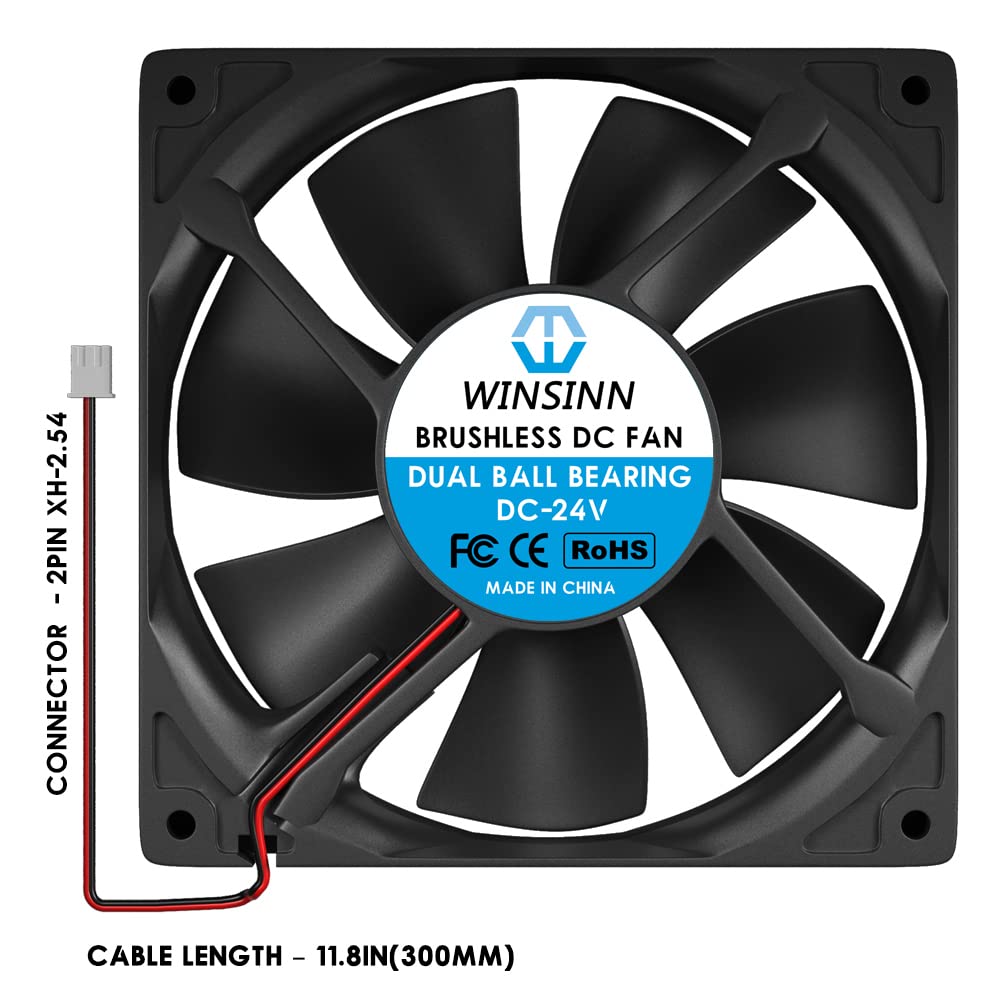 WINSINN WINSINN 120mm 24V Dual Ball Bearing Brushless Fan for PC Computer Case CPU Coolers and Radiators 120x25mm 2Pin - View 3 of 4