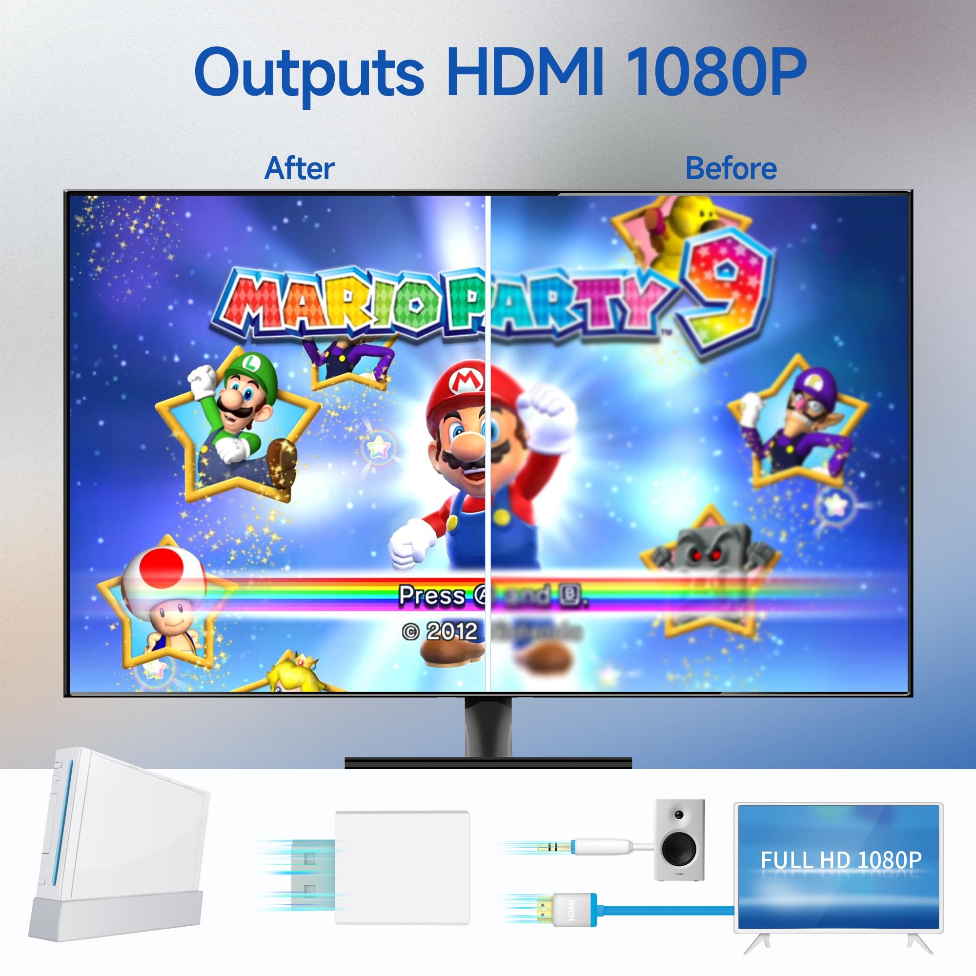 MAYFLASH Wii to HDMI Converter 1080P Full HD Adapter with Audio Jack Compatible with Wii Wii U HDTV Monitor Supports 720P NTS - View 8 of 8