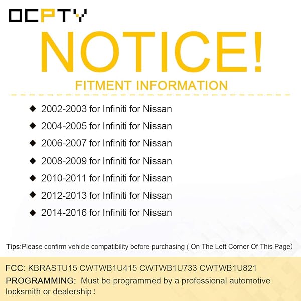OCPTY OCPTY Keyless Entry Remote Control Key Fob for Nissan Sentra Versa Frontier Murano Pathfinder Xterra 2002-2016 KBRASTU15 CWTWB1U415 CWTWB1U733 CWTWB1U821 - View 2 of 7
