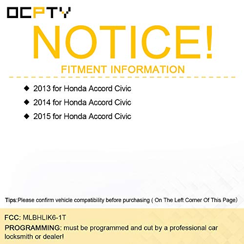 OCPTY OCPTY Keyless Entry Remote Control Key Fob Replacement for Honda Accord Civic 2013-2015 MLBHLIK6-1T 2X Uncut - View 2 of 7