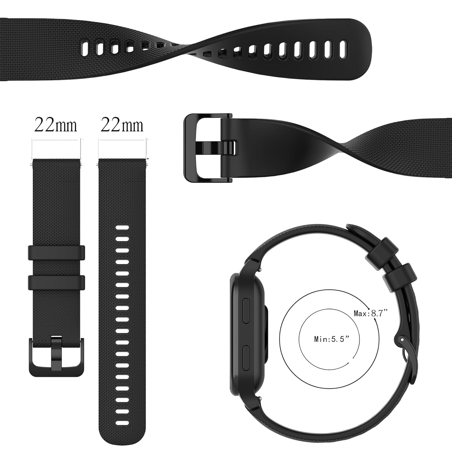 RuenTech Garmin Vivoactive 4 Venu 2 Forerunner 255 Silicone Sport Wristband Black Compatible Watch Band - View 3 of 8