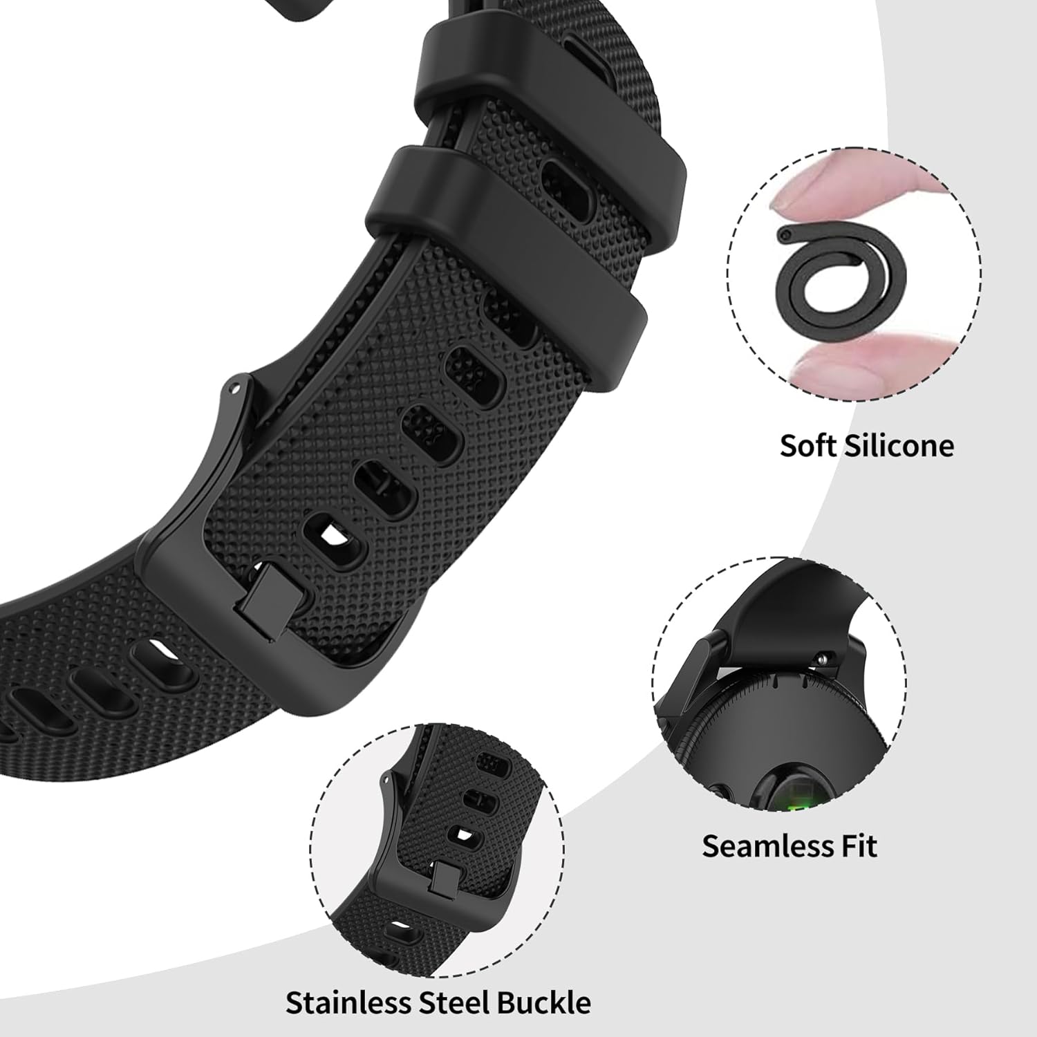 RuenTech Garmin Vivoactive 4 Venu 2 Forerunner 255 Silicone Sport Wristband Black Compatible Watch Band - View 4 of 8