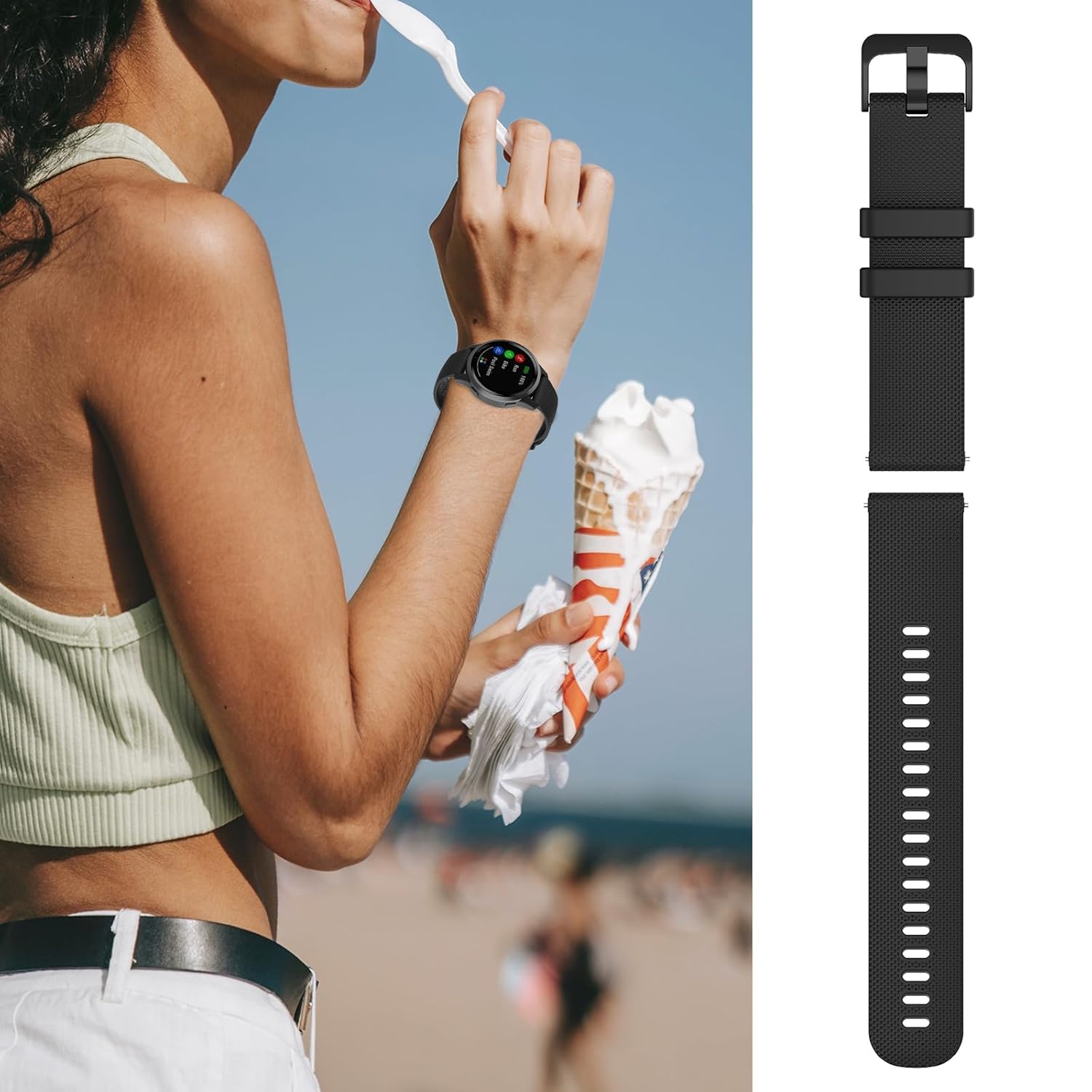 RuenTech Garmin Vivoactive 4 Venu 2 Forerunner 255 Silicone Sport Wristband Black Compatible Watch Band - View 6 of 8