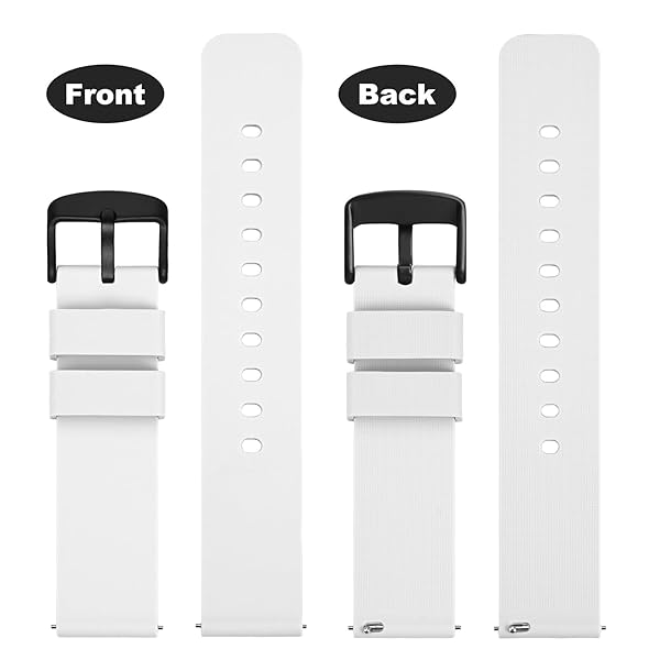 WOCCI WOCCI 18mm Silicone Watch Band Quick Release Rubber Replacement Strap with Black Stainless Steel Buckle in White - View 4 of 9