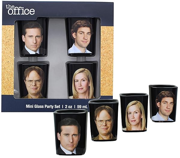JUST FUNKY Just Funky The Office Collectible Shot Glass Set of 4 Featuring Michael Jim Dwight Angela 2 Ounce Drinking Game