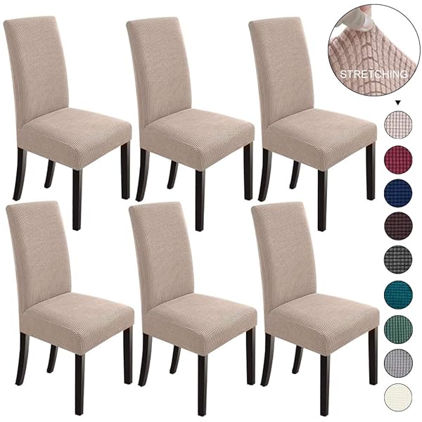 NORTHERN BROTHERS NORTHERN BROTHERS Set of 6 Washable Khaki Dining Chair Covers - Stretch Parson Slipcovers for Easy Home Makeover